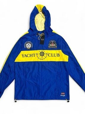 Yacht Club Nautical Windbreaker Jacket - Blue & Yellow Krisp. NYC
